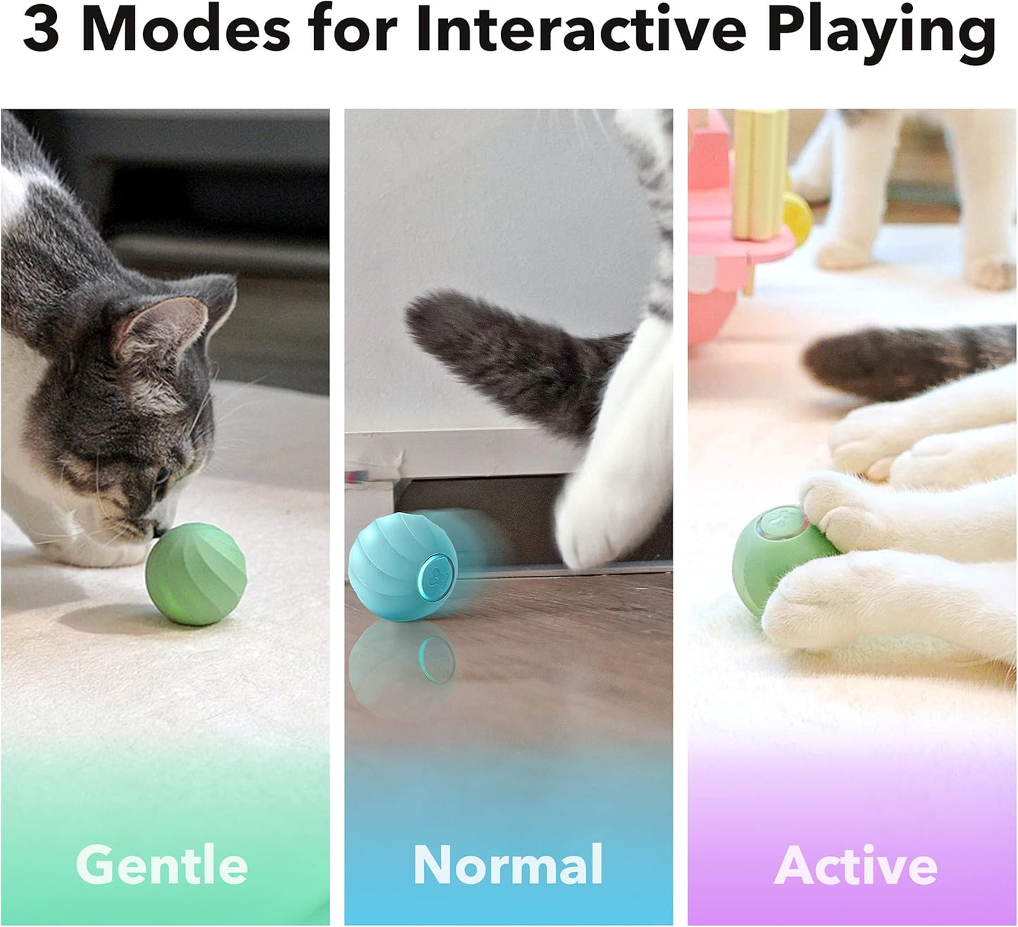 Interactive Cat Ball Toy, Automatic Moving Ball Puzzle Toy for Indoor Cat Kitten, Smart Anti-Depression Pet Toy Fun Gift with Light, Green