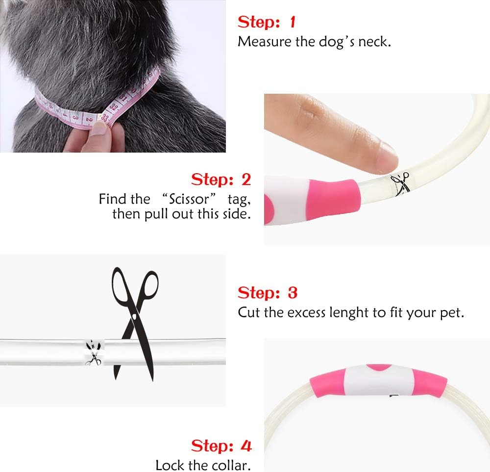 LED Dog Collar USB Rechargeable Light up Dog Collar Adjustable TPU Pet Collars for Large Medium and Small Dogs (Pink)
