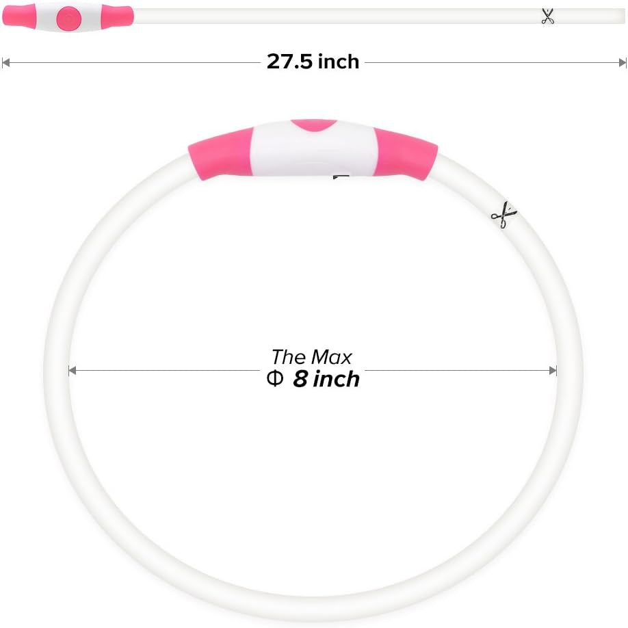 LED Dog Collar USB Rechargeable Light up Dog Collar Adjustable TPU Pet Collars for Large Medium and Small Dogs (Pink)