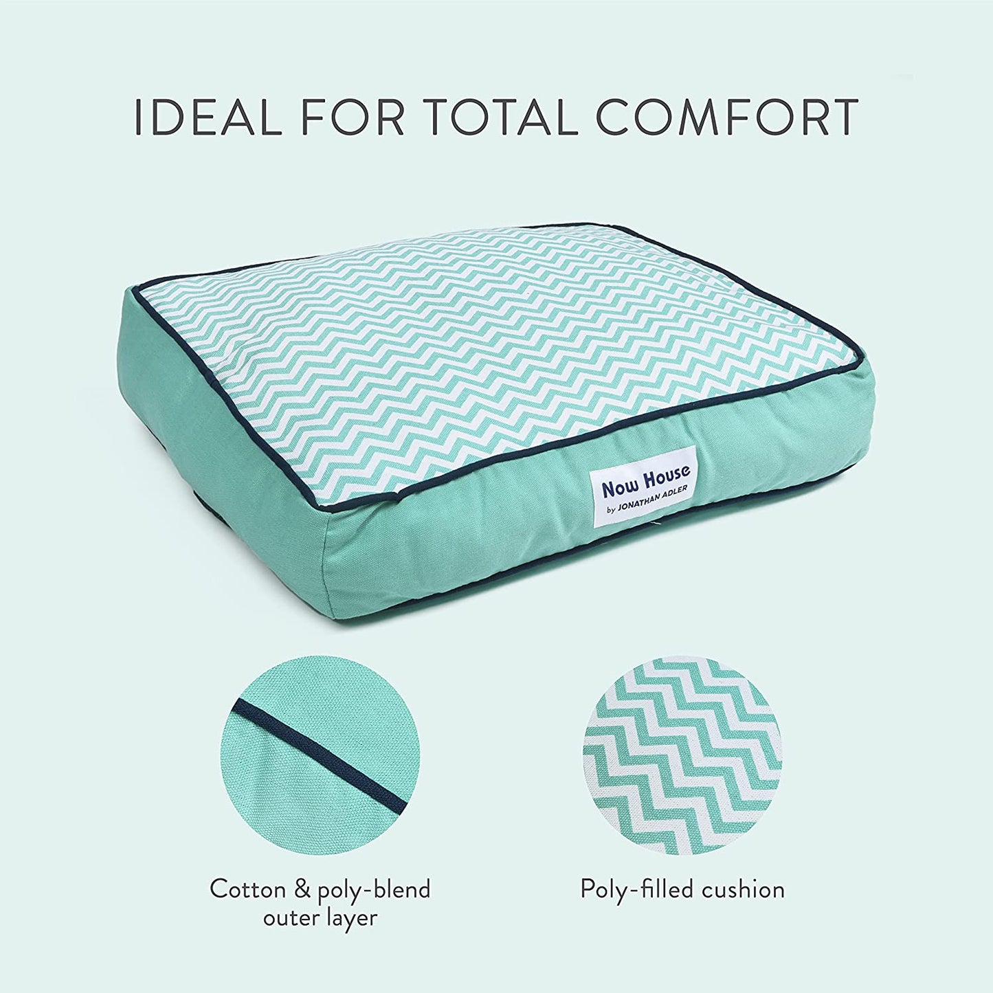 Now House for Pets Teal Chevron Cushion Dog Bed, Large: Machine Washable Dog Bed for Large Dogs by
