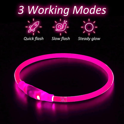 LED Dog Collar USB Rechargeable Light up Dog Collar Adjustable TPU Pet Collars for Large Medium and Small Dogs (Pink)