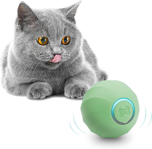 Interactive Cat Ball Toy, Automatic Moving Ball Puzzle Toy for Indoor Cat Kitten, Smart Anti-Depression Pet Toy Fun Gift with Light, Green